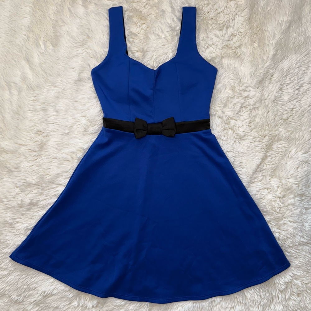 Royal Blue Sweetheart Neck Sleeveless Dress w/ Bow